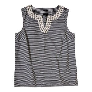 Talbots Blue White Striped Beaded Sleeveless Blouse Tank Size 6P Stretch